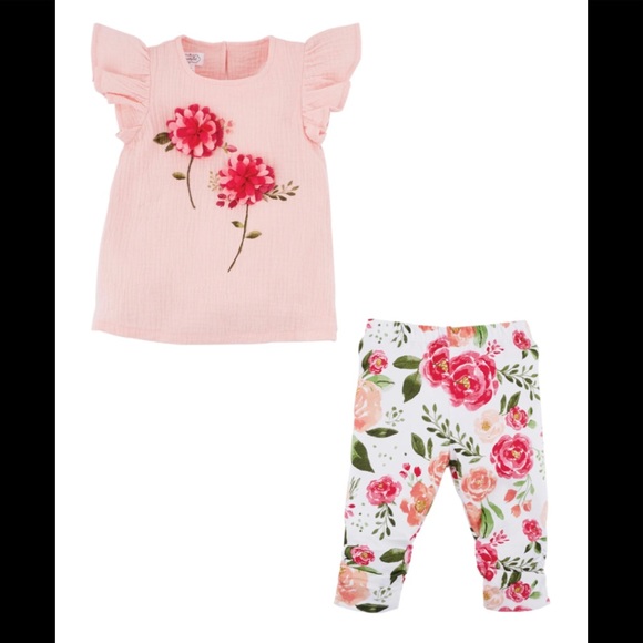 Mud Pie Other - NWT Mud Pie Pink Peony Tunic & Leggings Set 4T
